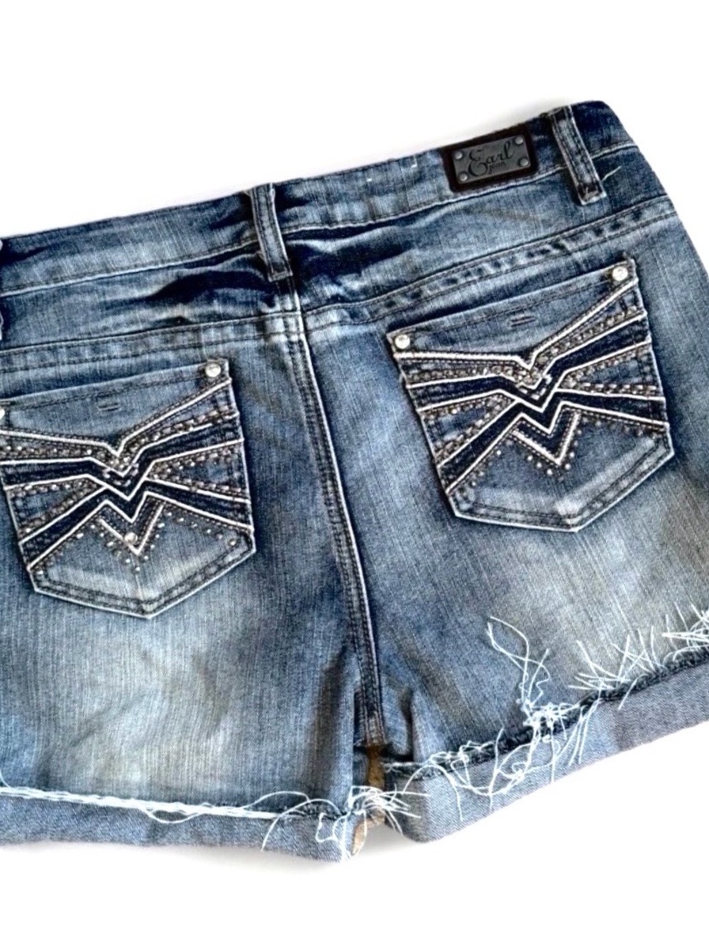 Women’s Denim Blue Jean Shorts Size 8 Earl Cuffed Embellished Mid Rise Denim